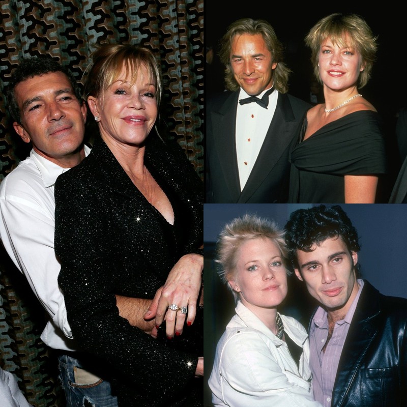 Das Bild zeigt die drei Ehemänner von Melanie Griffith: Antonio Banderas, Steve Bauer und Don Johnson