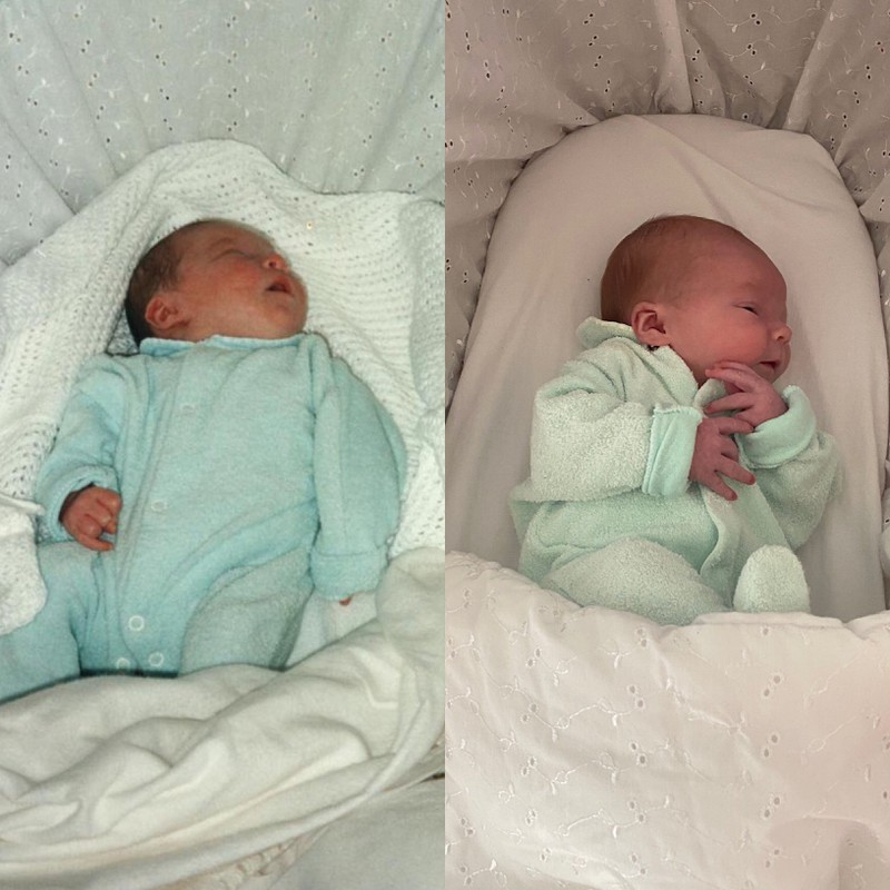 Die Neugeborenen liegen viele Jahre auseinander, doch sie tragen die gleiche Kleidung