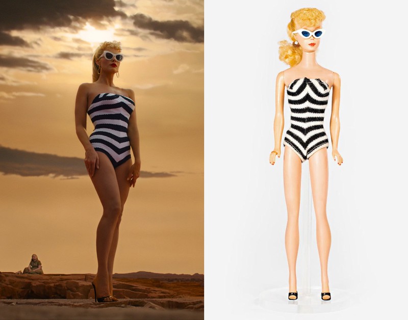 Die erste Barbie trug einen Badeanzug, der schwarz-weiß war. Auch Margot Robbie trug im Film so einen.