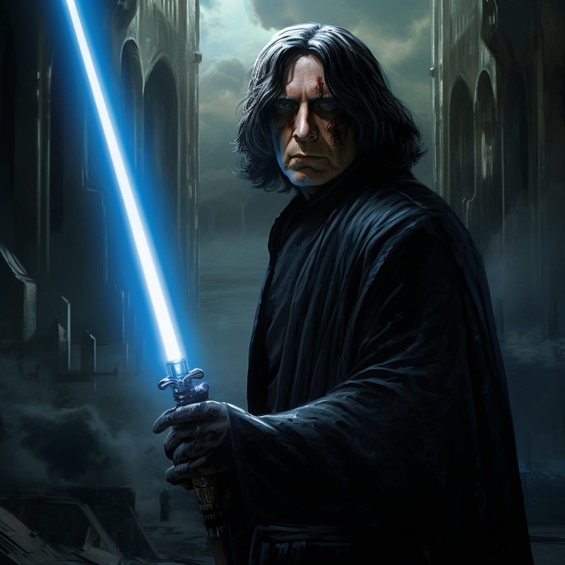 Severus Snape als Anakin Skywalker alias Darth Vader hat eine düstere Ausstrahlung.
