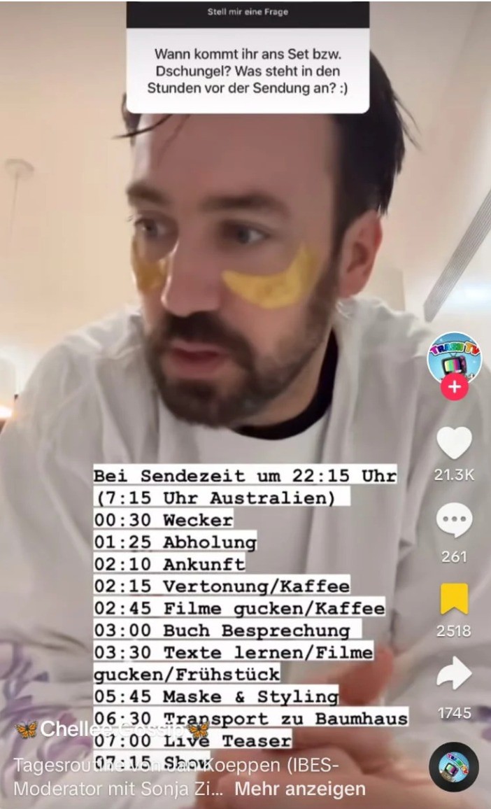 Jan Köppen teilt auf Instagram seinen Zeitplan.