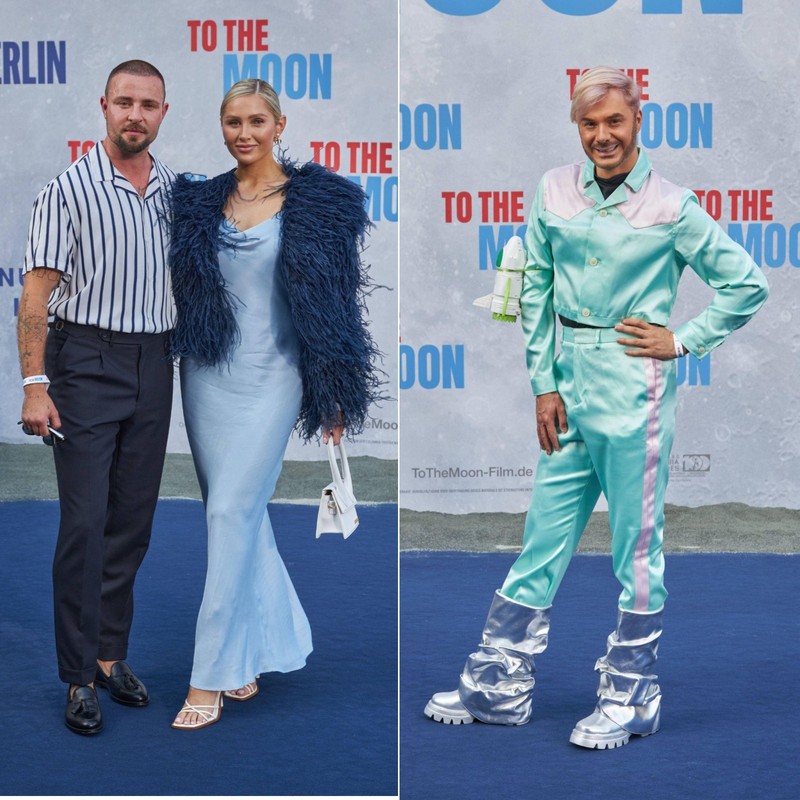 Viele Promis kamen im Sixties-Look auf den blauen Teppich der „To The Moon“-Premiere.